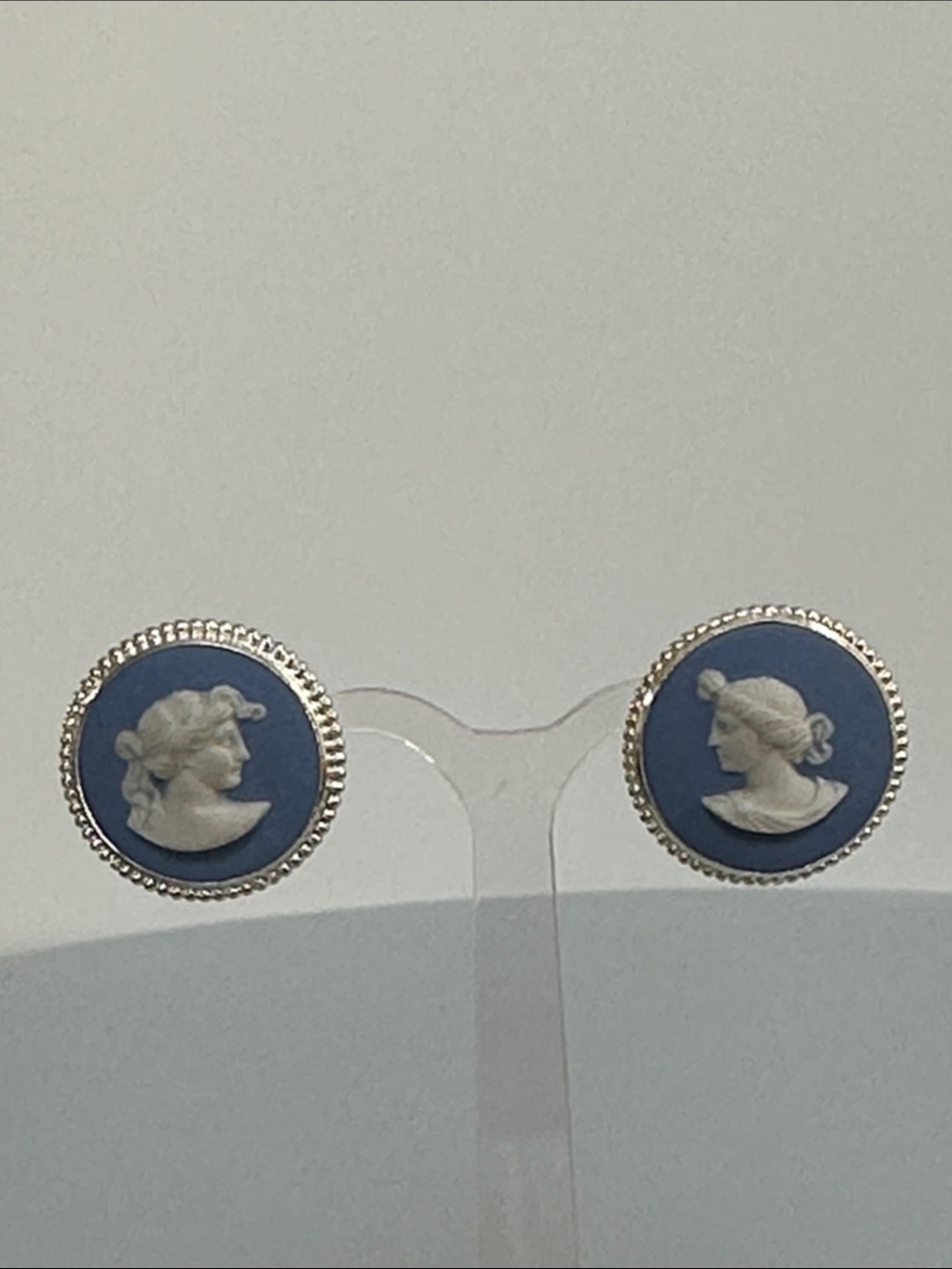 Wedgwood Blue and White Cameo Stud Earrings made in ENGLAND